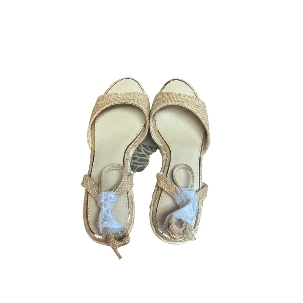 Espadrille Wedge Sandals Womens 6 Tan New in‎ box Woven Straw